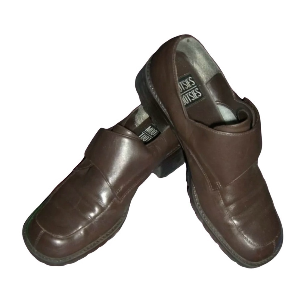 Vintage 90's Mootsies Tootsies Brown Strap Loafers Retro Chunky Heels y2k Preppy
